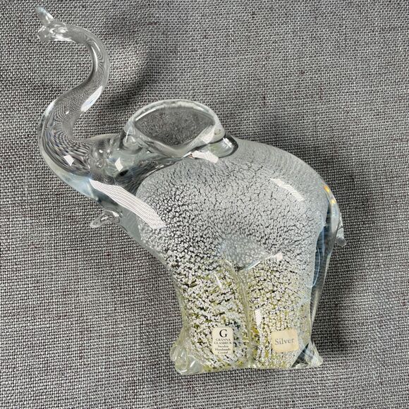 Art Glass Elephant Paperweight Silver Granna Glasbruk Sweden Handmade Signed - Picture 2 of 11